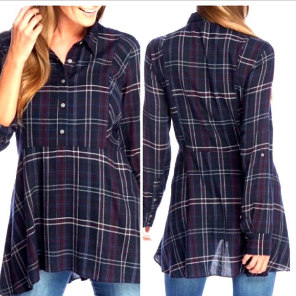 Vintage America Sequoia Plaid Shirt Plus Sz 1X Navy Multicolor #309E‎